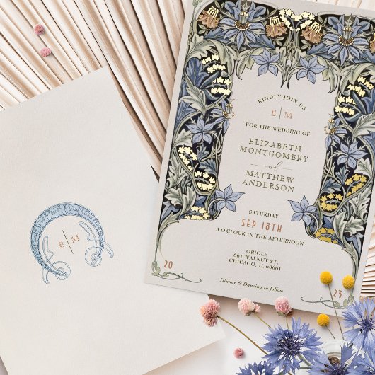 オダマキ（植物）モリスビクトリアンヴィンテージウェディング 箔招待状