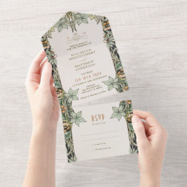 オダマキ(植物)ヴィンテージすべて結婚のアールヌーボー オールインワン招待状