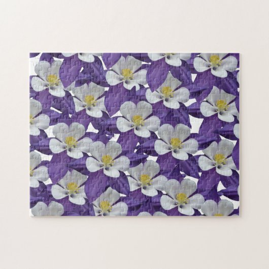 オダマキ（植物）紫と白の花柄パズル ジグソーパズル (横)