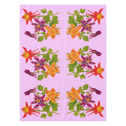 オダマキ（植物）花プリント テーブルクロス (正面)