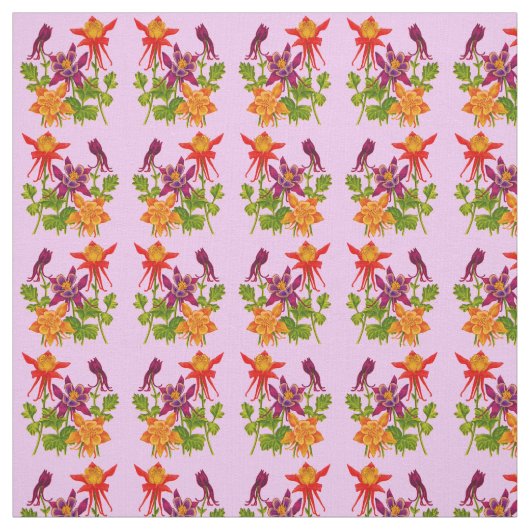 オダマキ（植物）花プリント ファブリック (見本)