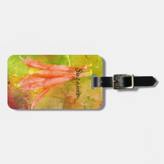オダマキ（植物）花抽象芸術 パーソナライズされた ラゲッジタグ (正面横)