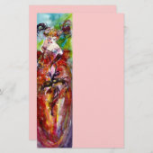 オダマキ(植物)、赤青緑ピンク 便箋 (正面/裏面)