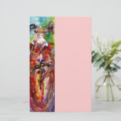 オダマキ(植物)、赤青緑ピンク 便箋 (スタンド正面)