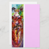 オダマキ(植物)、赤青緑ピンク 便箋 (正面/裏面)