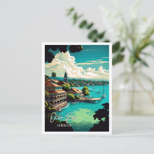 オチョリオス島ジャマイカヴィンテージ旅行イラストレーション ポストカード (スタンド正面)