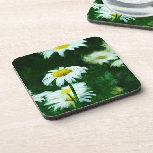 オックスアイホワイトデイジー抽象芸術印象主義 コースター (左側)