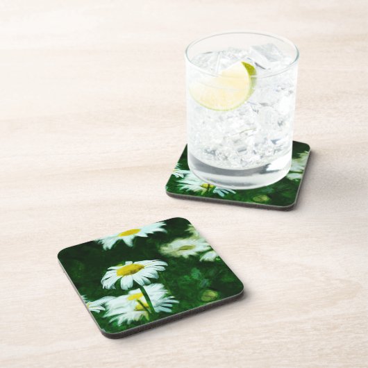 オックスアイホワイトデイジー抽象芸術印象主義 コースター (右側)