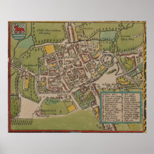 オックスフォードイギリス(1605年)のVintgeの地図 ポスター