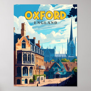 オックスフォードイングランドヴィンテージ旅行イラストレーション ポスター