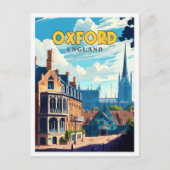 オックスフォードイングランドヴィンテージ旅行イラストレーション ポストカード (正面)