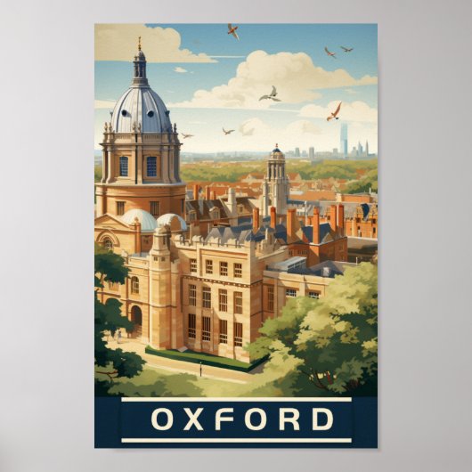 オックスフォードイングランドUKヴィンテージ有名な旅行プレイス ポスター (正面)