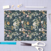 オックスフォードブルーの水彩絵の具の芍薬と野の花 薄葉紙 (クラフト)