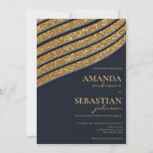 オックスフォードブルー金ゴールドグリッター幾何学結婚型 招待状 (正面)