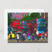 オックスフォード忙し通りの買い物客の赤いバスロンドンUK ポストカード (正面/裏面)