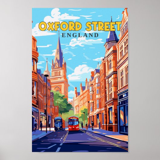オックスフォード通りイングランドトラベルアートヴィンテージ ポスター (正面)