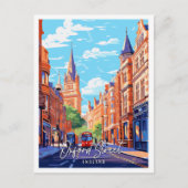 オックスフォード通りイングランドヴィンテージ旅行イラストレーション ポストカード (正面)
