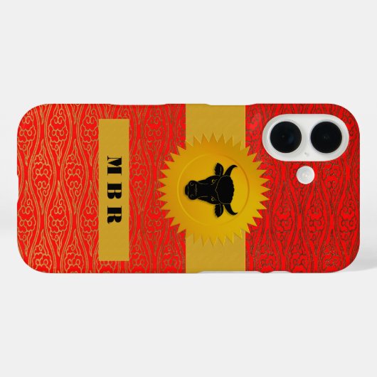 オックス中国の〔占星術の〕十二宮図動物のモノグラム赤 Case-Mate iPhoneケース (裏面 (横))