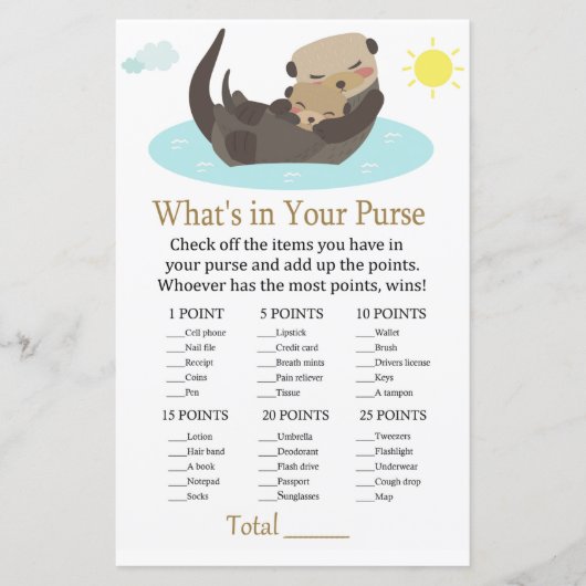 オッターあなたの財布ゲームの赤ちゃんシャワーの中に何がある (正面)
