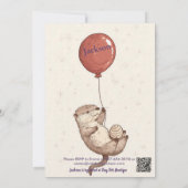 オッターお洒落付きバルーン誕生日よくはしゃぐ 招待状 (裏面)