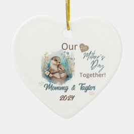 オッターとベビー、私たちの最初の母の日の一緒に セラミックオーナメント
