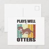 オッターと仲良し ユニークレトロ ポストカード (正面/裏面)