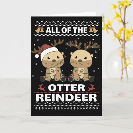 オッターのトナカイたち全員。クリスマスオッターにぴったりな、みにくいクリスマスパターン。あなたのオッ カード (黄色い花)