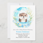 オッターの至福の水の色の魔法男の子ベビーシャワー 招待状 (正面)