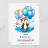 オッターの1歳の誕生日パーティーへの招待状です 招待状 (正面/裏面)