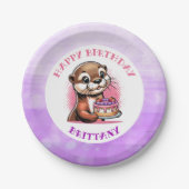 オッターをテーマにした女の子の誕生日パーティー ペーパープレート (正面)