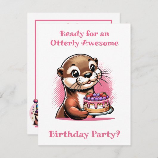 オッターをテーマにした女の子の誕生日パーティー ポストカード (正面/裏面)