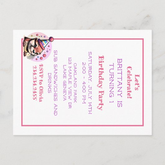 オッターをテーマにした女の子の誕生日パーティー ポストカード (裏面)