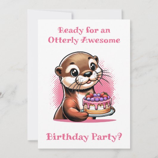 オッターをテーマにした女の子の誕生日パーティー 招待状 (正面)