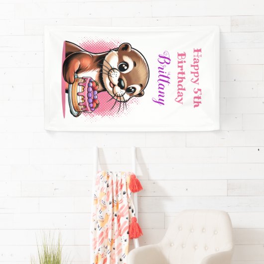 オッターをテーマにした女の子の誕生日パーティー 横断幕 (インサイチュ)