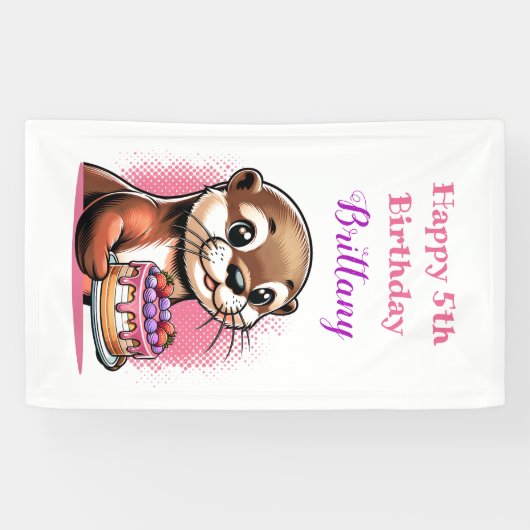 オッターをテーマにした女の子の誕生日パーティー 横断幕 (横)