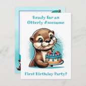 オッターをテーマにした少年の最初の誕生日パーティー ポストカード (正面/裏面)