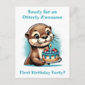 オッターをテーマにした少年の最初の誕生日パーティー ポストカード (正面)