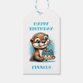 オッターをテーマにした少年の誕生日 パーソナライズされた ギフトタグ