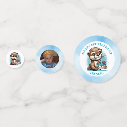 オッターをテーマにした少年の誕生日 パーソナライズされた コンフェッティ (正面)