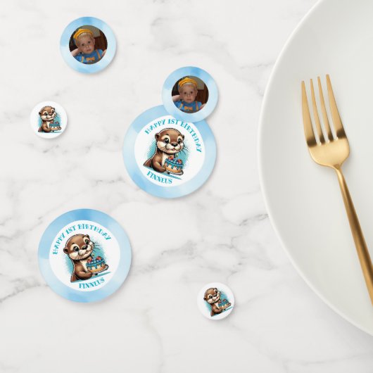 オッターをテーマにした少年の誕生日 パーソナライズされた コンフェッティ (グループ)