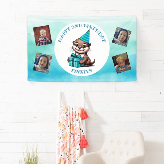 オッターをテーマにした少年の誕生日 パーソナライズされた 横断幕 (インサイチュ)