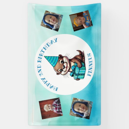 オッターをテーマにした少年の誕生日 パーソナライズされた 横断幕 (縦)