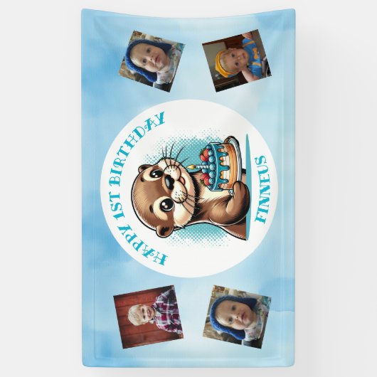 オッターをテーマにした少年の誕生日 パーソナライズされた 横断幕 (縦)