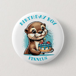 オッターをテーマにした誕生日ボーイパーソナライズされた 缶バッジ