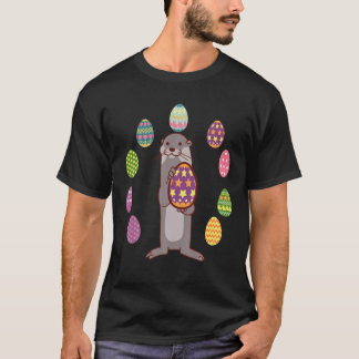 オッターエッグ狩りイースターデイかわいい動物の男の子の女の子 Tシャツ
