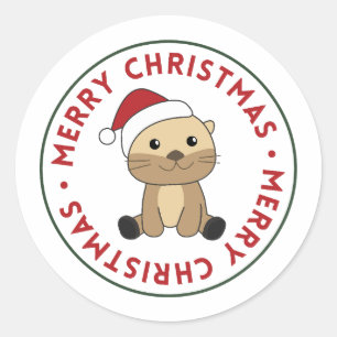 オッタークリスマススノーウィンターアニマルオッタークラシック  ラウンドシール