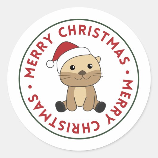 オッタークリスマススノーウィンターアニマルオッタークラシック  ラウンドシール (正面)