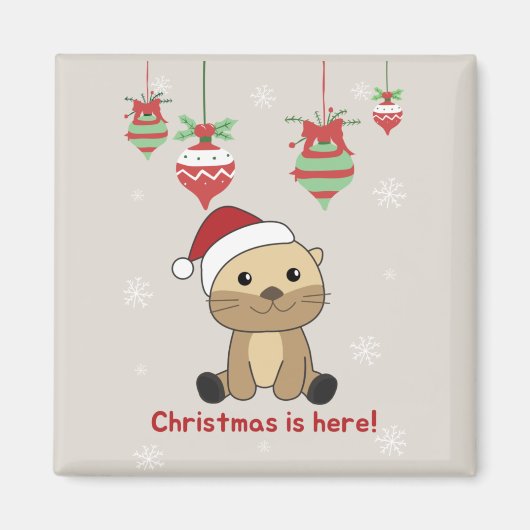 オッタークリスマススノーウィンターアニマルオッターマグネット マグネット (正面)