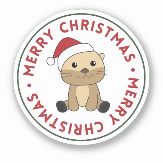 オッタークリスマススノーウィンターアニマルズオッターシール シール (正面)