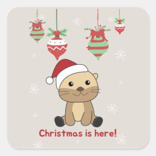 オッタークリスマス雪の冬の動物オッタースクエアS スクエアシール